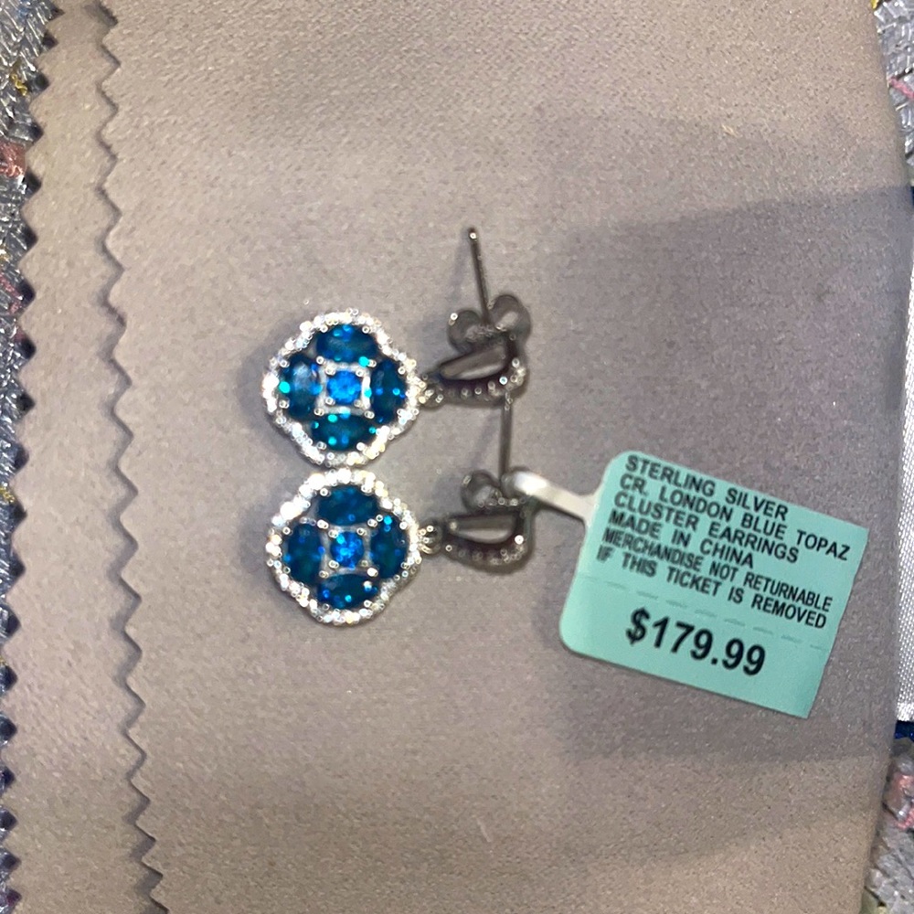 Sterling Sliver Cr. London Blue Topaz Cluster Earrings